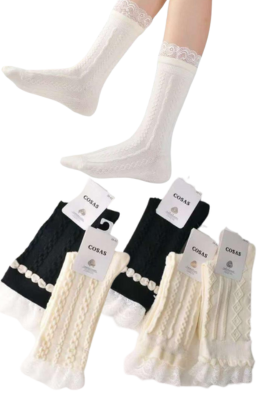 4x Kaszmirowe skarpetki damskie z ozdobnym tiulem LM23-235