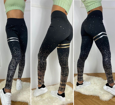 Nabłyszczane legginsy z wyższym stanem - srebrny