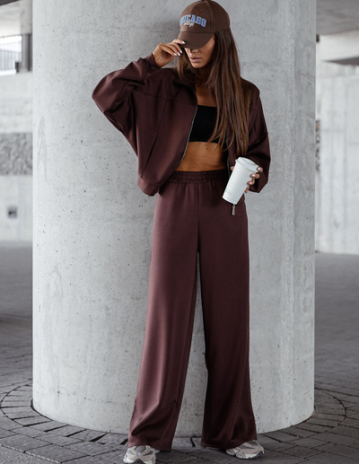 Dres damski z delikatnej wiskozy bluza oversize spodnie z szeroką nogawką 821109