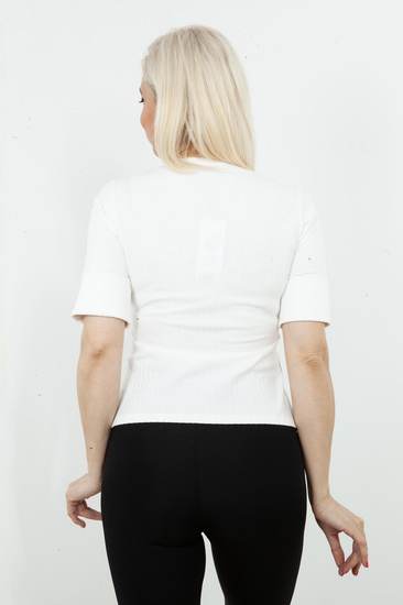 Sabra elegancka bluzka damska z naszywką O09KW4898 - ecru
