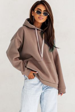 Bawełniana bluza oversize z kapturem 82131 - cappuccino