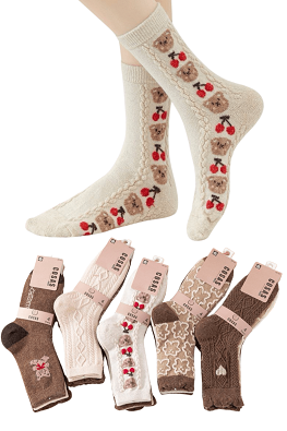 4x Ciepłe wełniane skarpetki w misie BDP60-64