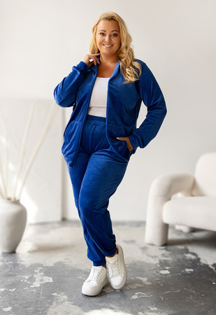 Damski dres welurowy Plus Size z bluzą na zamek 772 - chabrowy