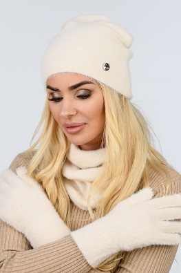 Komplet zimowy kremowa czapka + szalik + rękawiczki Lema