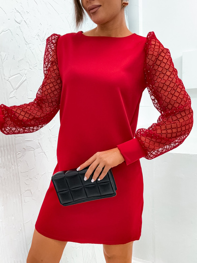 Elegancka sukienka z ozdobnymi rękawami 690A - czerwony