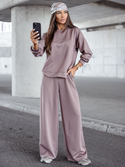 Damski dres z wiskozy bluza wkładana przez głowę + szerokie spodnie 821111 - cappuccino