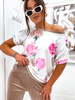 Damski dres welurowy bluzka z kwiatowym printem + gładkie spodnie 82191