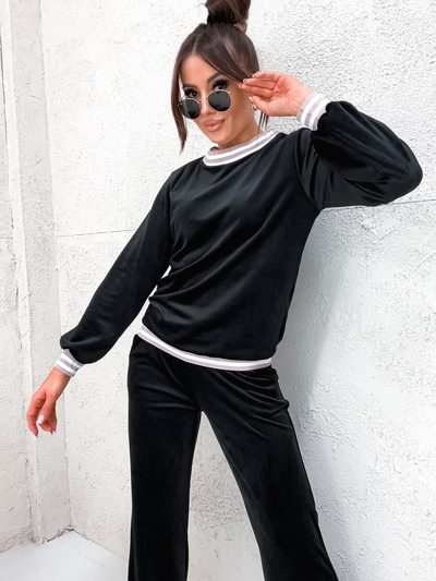 Dres welurowy damski spodnie dzwony 8256 Old Style - czarny