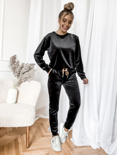 Damski dres welurowy ze wstążką 8129A - czarny