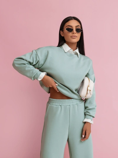 Damski dres z wiskozy bluza wkładana przez głowę + szerokie spodnie 821111 - miętowy