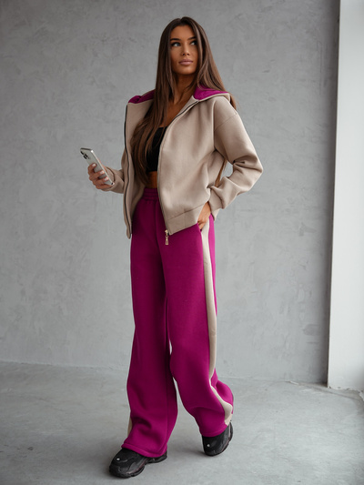 Ocieplany dres damski bluza z kapturem + szerokie spodnie 503 - bordowy 