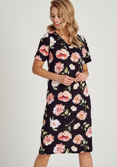 Taro koszula nocna z krótkim rękawem Peony 3134 - czarny w kwiaty