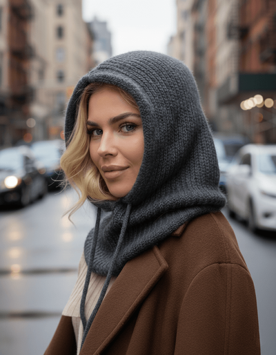 Kaptur komin ciemny szary dzianinowy zimowy LEMA 1702