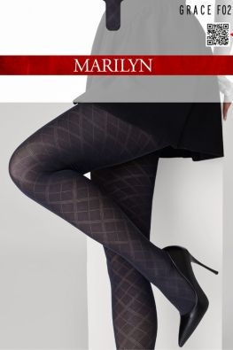Marilyn rajstopy żakardowe w szerokie romby GRACE F02 nero