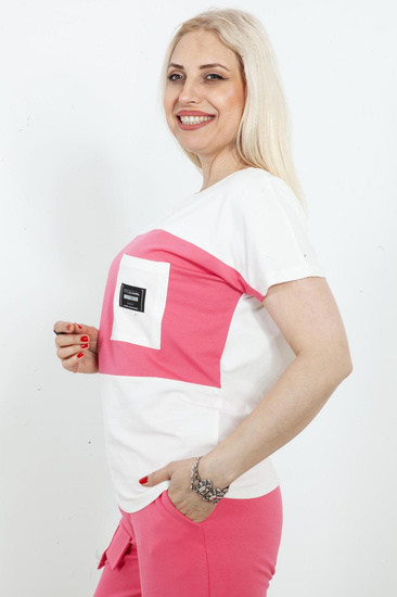 Sabra koszulka damska z kolorowym pasem 24Y09B0131 - fuksja