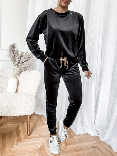 Damski dres welurowy ze wstążką 8129A - czarny