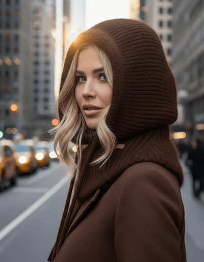 Kaptur komin zimowy z syntetycznego moheru 1704 - czekoladowy