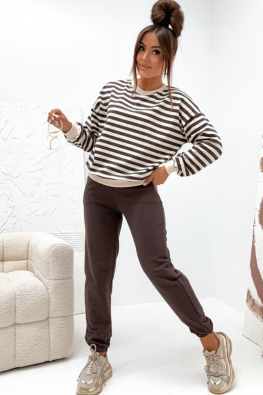 Dres damski bawełniany bluza w modne paski + gładkie spodnie 529