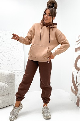 Elegancki komplet dresowy ocieplany VE102 czekoladowy