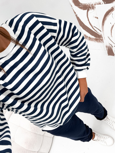 Dres damski bawełniany bluza w modne paski + gładkie spodnie 529