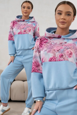 Kobiecy komplet dresowy elegancki wiskozowy bluza w kwiaty 821148