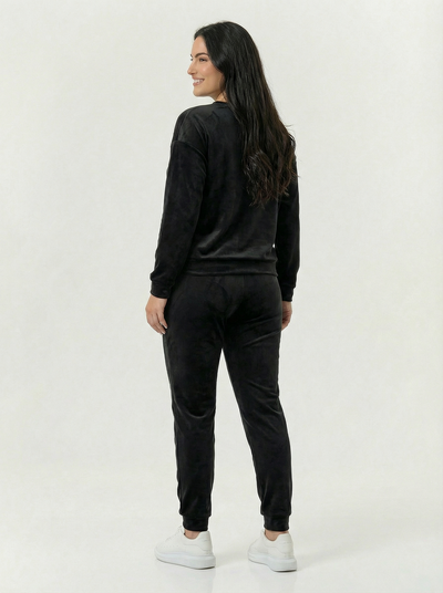 Damski dres welurowy komplet duże rozmiary PLUS SIZE czarny 556