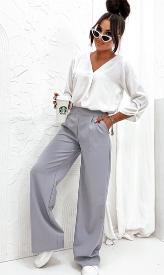 Spodnie damskie dzwony szeroka nogawka eleganckie - szary