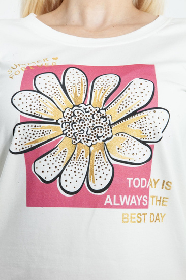 Sabra koszulka damska z motywem stokrotki 24Y09B0117 - fuksja