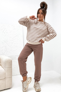 Dres damski bawełniany bluza w modne paski + gładkie spodnie 529