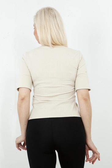 Sabra elegancka bluzka damska z naszywką O09KW4898 - beż