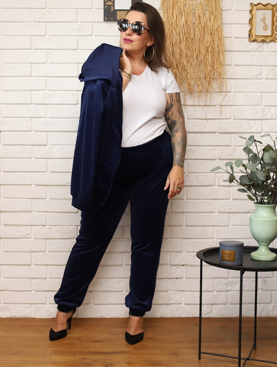 Damski dres welurowy z bluzą na zamek 8216 plus size