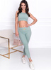 Prążkowany komplet top i legginsy z wyższym stanem - miętowy 