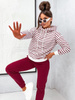 Bawełniany dres damski bluza w paski + jednolite spodnie 82173 - bordo