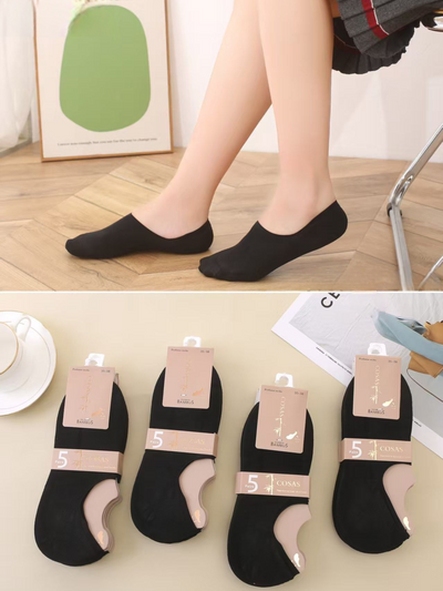 5x Klasyczne czarne stopki bambusowe damskie LM19-105 