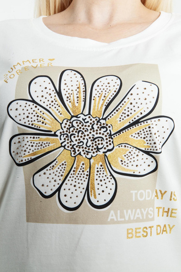 Sabra koszulka damska z motywem stokrotki 24Y09B0117 - beż