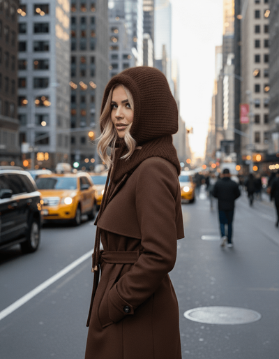 Kaptur komin zimowy z syntetycznego moheru 1704 - czekoladowy