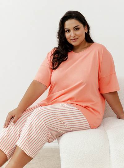 Piżama damska z krótkim rękawem i spodenkami w paski TARO ELOISE 3375 XXL-3XL