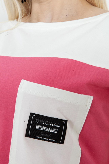 Sabra koszulka damska z kolorowym pasem 24Y09B0131 - fuksja