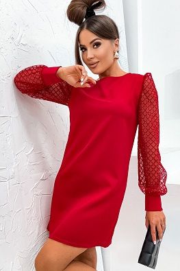 Elegancka sukienka z ozdobnymi rękawami 690A - czerwony