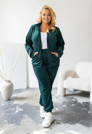 Damski dres welurowy Plus Size z bluzą na zamek 772 - butelkowy