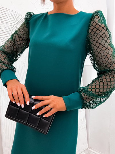 Elegancka sukienka z ozdobnymi rękawami 690A - zielona butelka