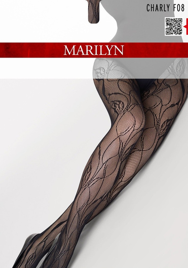 Rajstopy kabaretki z dekoracyjnym kwiatowym motywem CHARLY F08 huckleberry