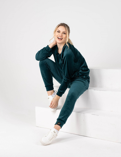 Dres welurowy damski Judyta - butelkowa zieleń