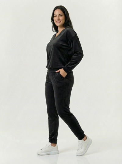 Damski dres welurowy komplet duże rozmiary PLUS SIZE czarny 556