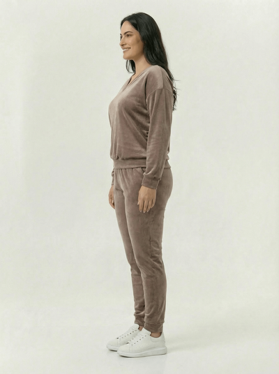 Damski dres welurowy komplet duże rozmiary PLUS SIZE cappuccino 556