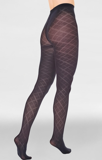 Marilyn rajstopy żakardowe w szerokie romby GRACE F02 nero