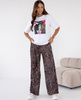 Bawełniany komplet damski koszulka z nadrukiem + panterkowe spodnie 0105