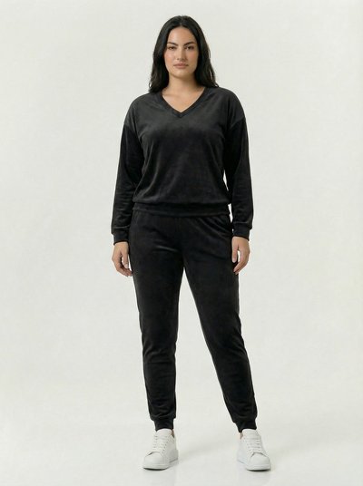 Damski dres welurowy komplet duże rozmiary PLUS SIZE czarny 556