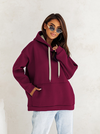 Bawełniana bluza oversize z kapturem 82131 - bordo