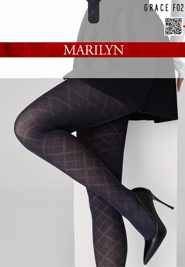 Marilyn rajstopy żakardowe w szerokie romby GRACE F02 nero